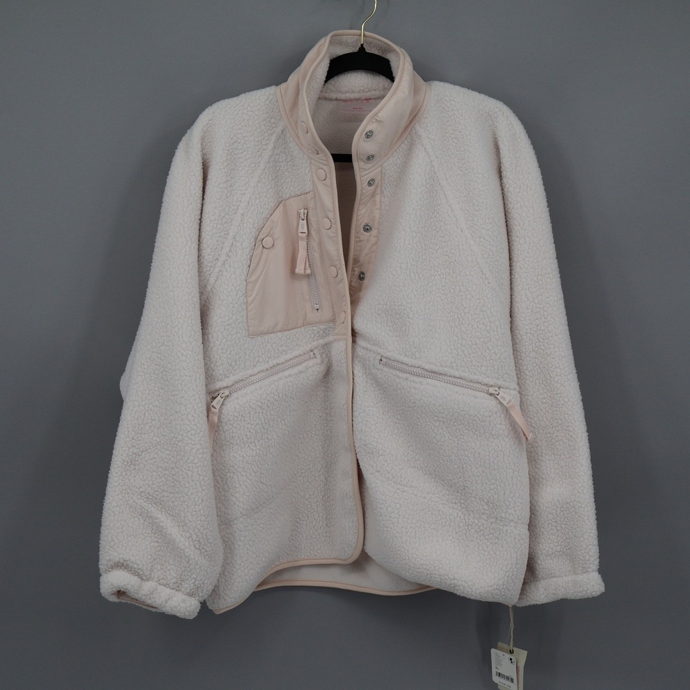 FP Movement by Free People Cream Teddy Jacket with Light Pink Trim